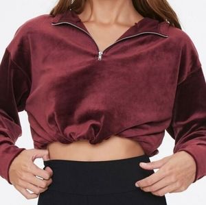 Y2k Cropped Velvet Half-Zip Hoodie